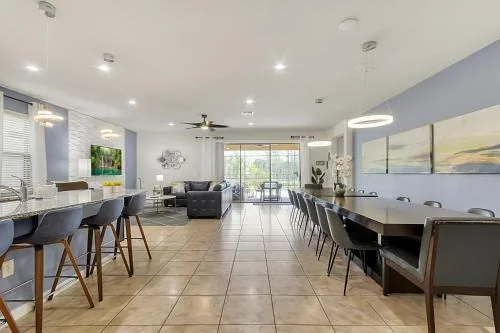 Open-plan kitchen and dining room